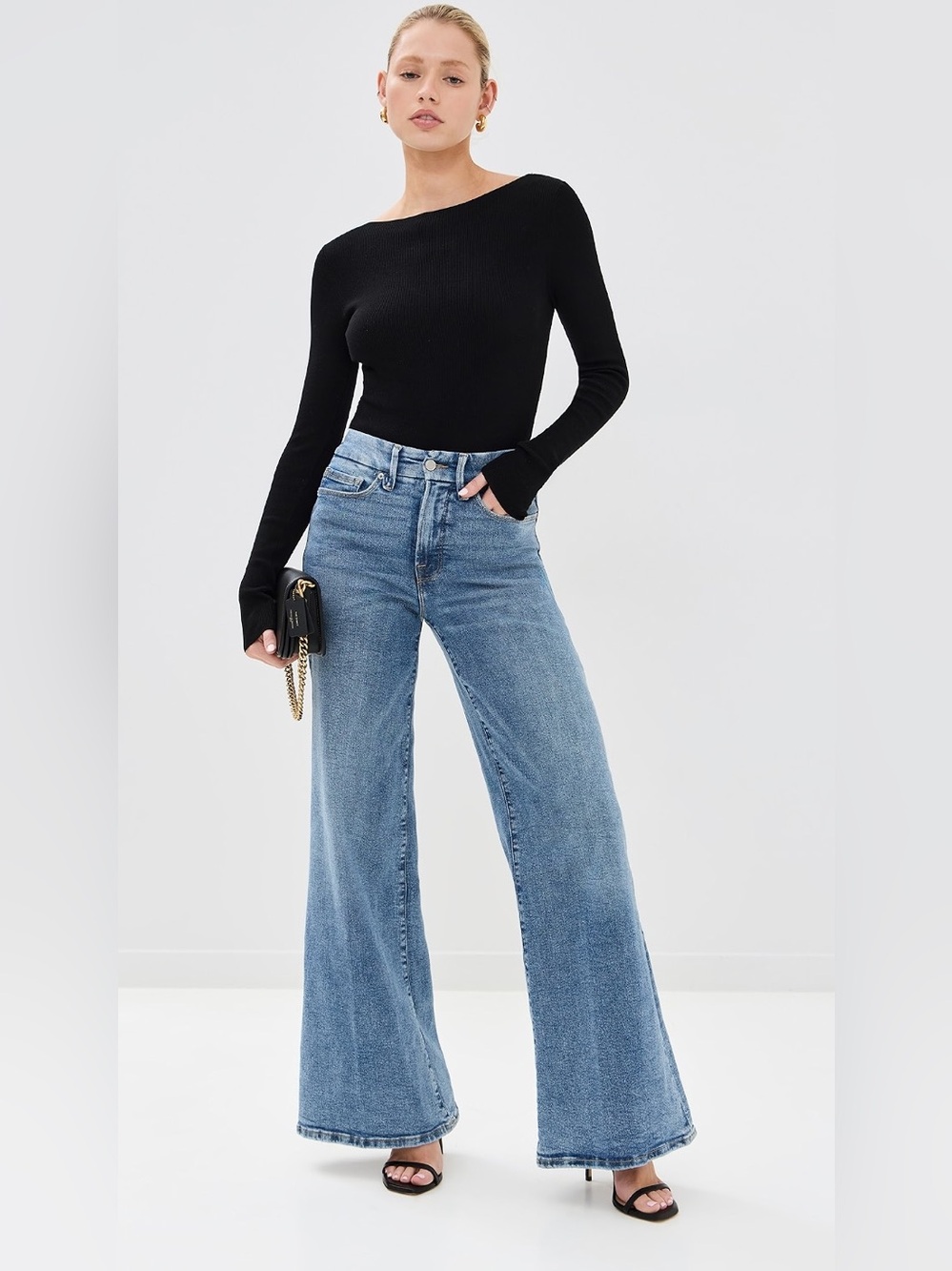 Good American Good Waist Palazzo Jeans INDIGO746 High Rise Wide Leg Size 2